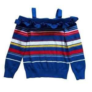 Janie and Jack Girls Striped Cold Shoulder Sweater Size 6 Multicolor Casual Cute
